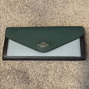 COACH Colorblock Leather Flap Soft Wallet Purse